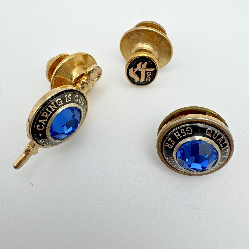 3 Samaritan Hospital Service Pin Gold Tone Gem Employee Award Patient Care ER